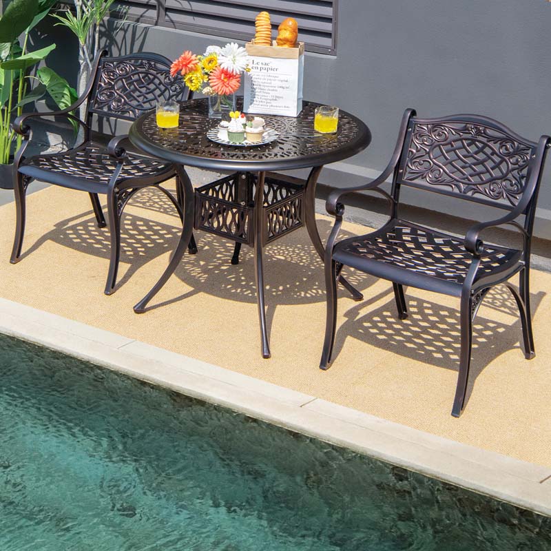 2/4Pcs All-Weather Cast Aluminum Chairs with Armrests & Curved Seats, Outdoor Dining Chairs Patio Bistro Armchairs
