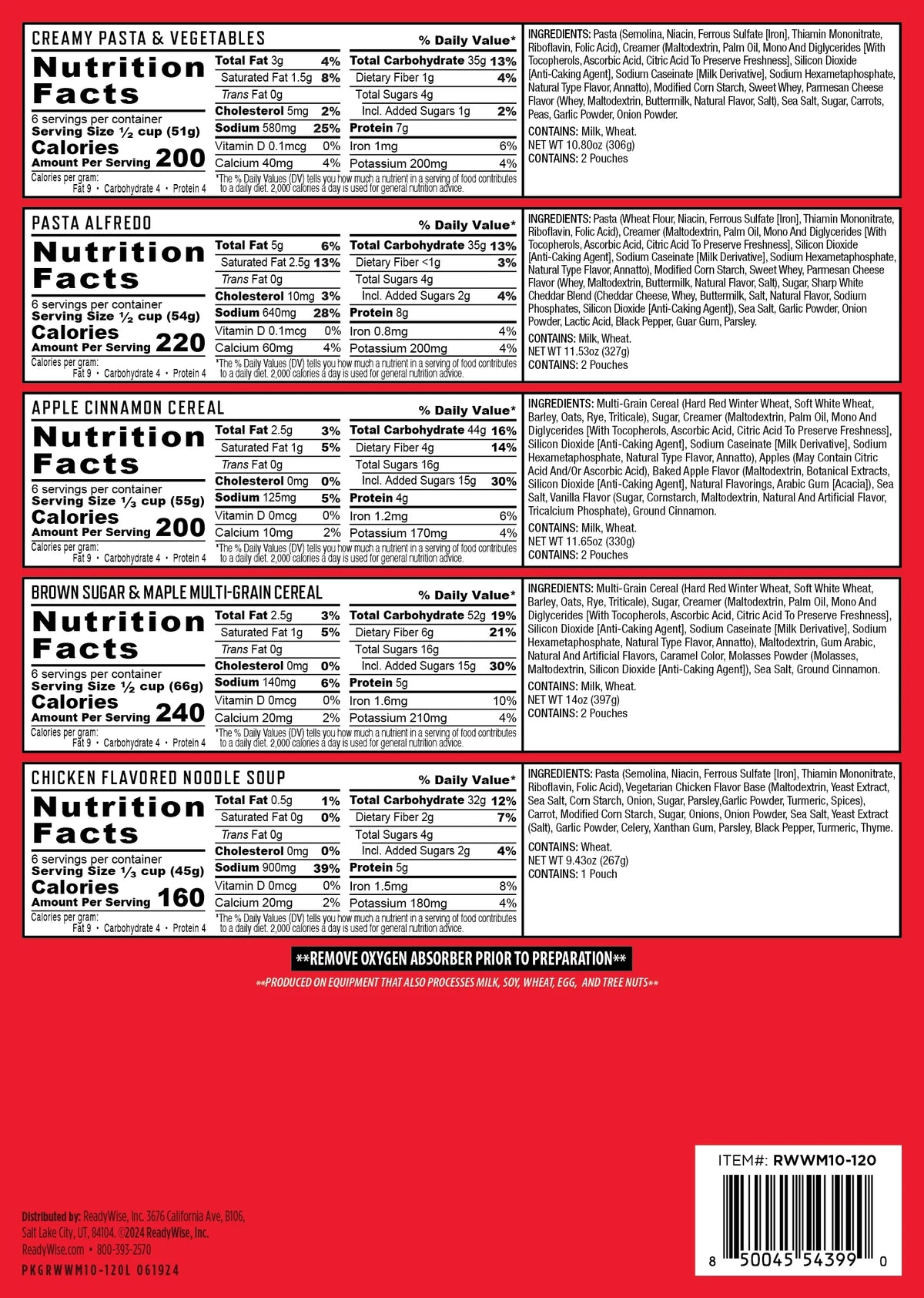 ReadyWise Emergency Food Supply, 120 Serving Entree and Beverage