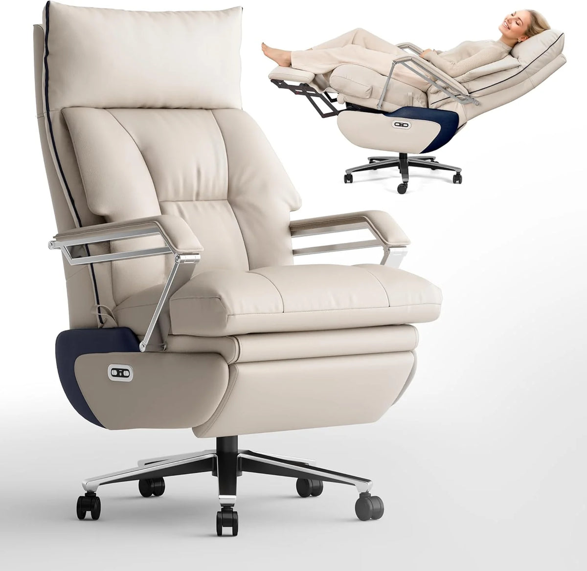 M80 Dual Motor Executive Office Chair with Footrest, Big & Tall, 420lbs, Beige