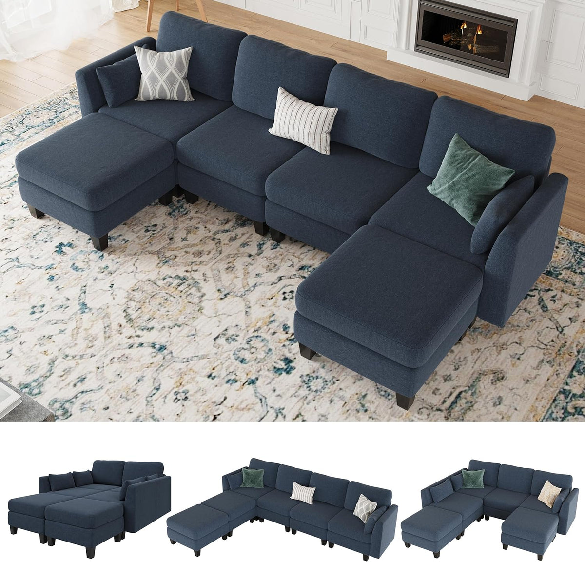 Modular Sectional Sofa, Convertible U Shaped Sofa Couch with High Density Memory Foam, 6 Seat Comfy Modular Sofa Couch for Living Room, Modern U Shaped Sectional Sofa, Dimgrey