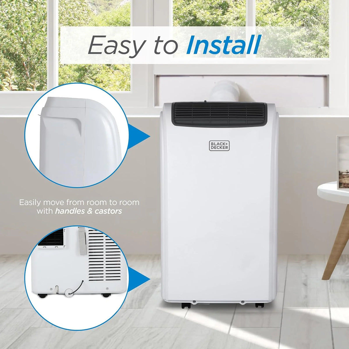 BLACK+DECKER 10,000 BTU Portable Air Conditioner for Rooms up to 450 Sq. Ft. with Remote – White
