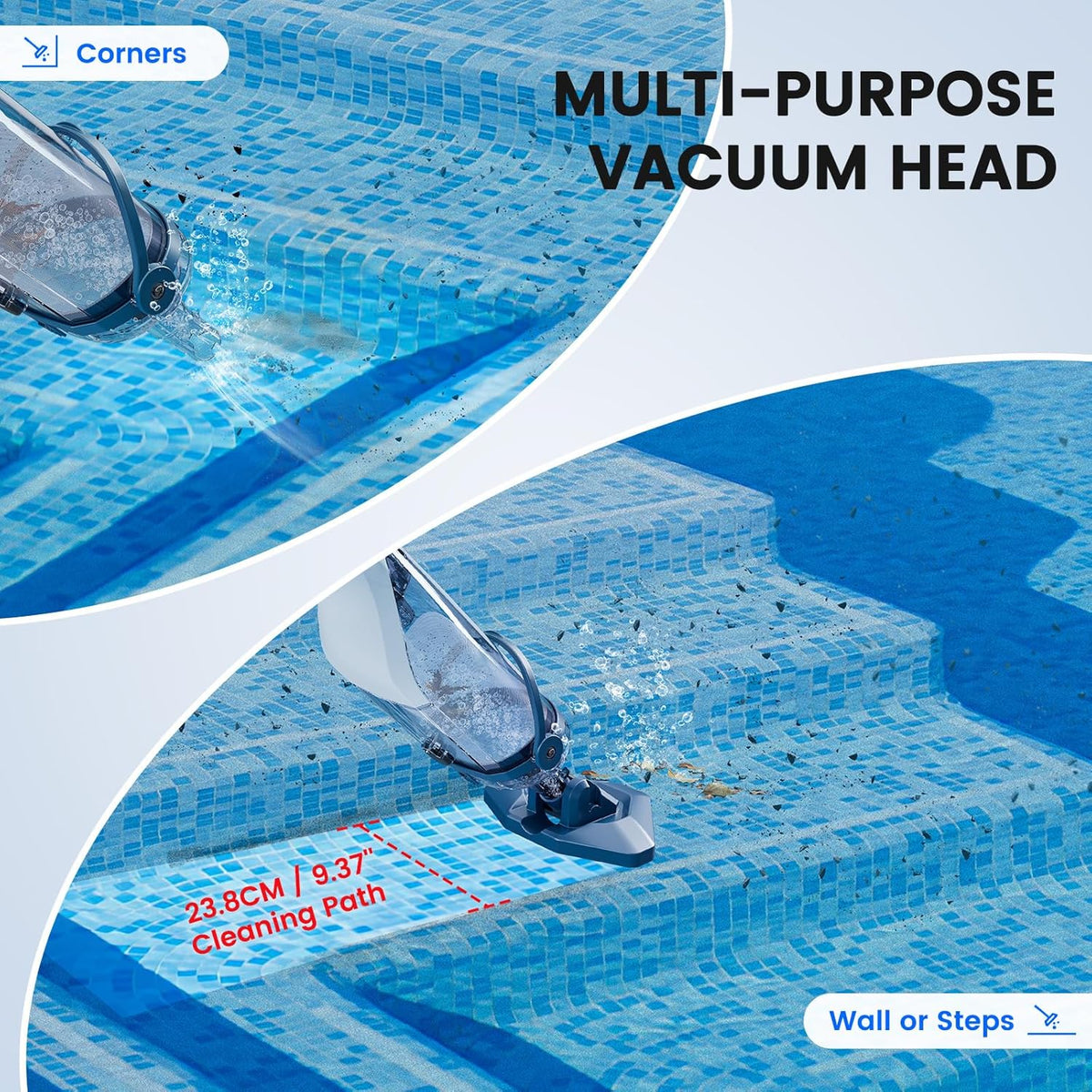 Pool Vacuum for Above Ground Pool with a Telescopic Pole, Running time up to 1H, T403 Handheld Rechargeable Pool Cleaner with Powerful Suction up to 18.5 gallons/min, Ideal for Leaves, Debris