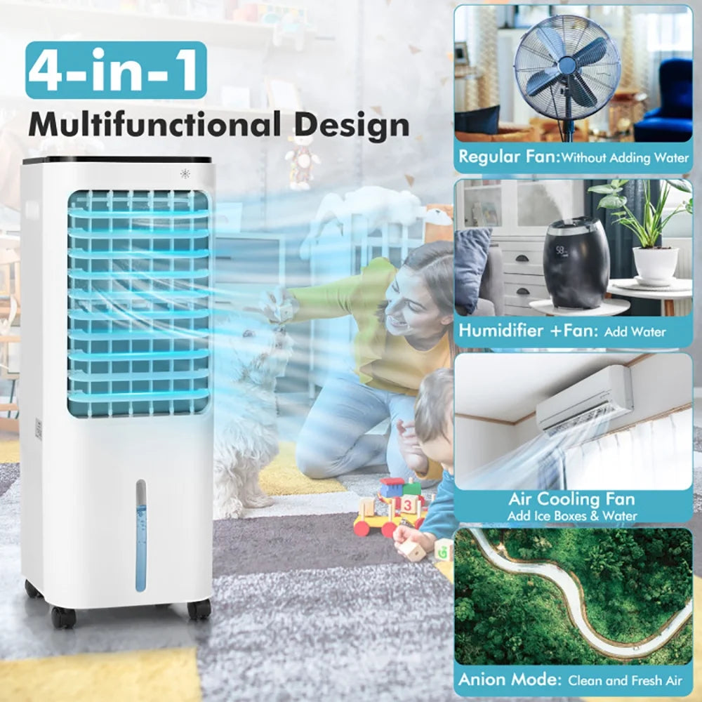 GVN Air Conditioners, Air Cooler, 4-in-1 Evaporative Air Cooler with 12L Water Tank and 4 Ice Boxes-White