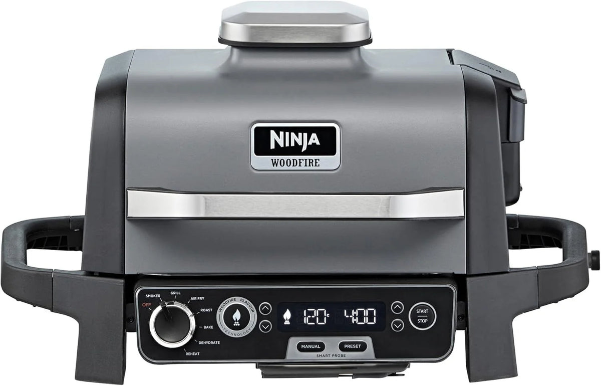Ninja Woodfire Electric BBQ & Smoker with Air Fryer, Portable Outdoor Grill, Cool Grey