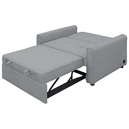 g 488243 Convertible Sleeper Sofa Bed MultiFunctional Adjustable Single Bed Chair with USB Port and 2 Pillows for Small Space Grey