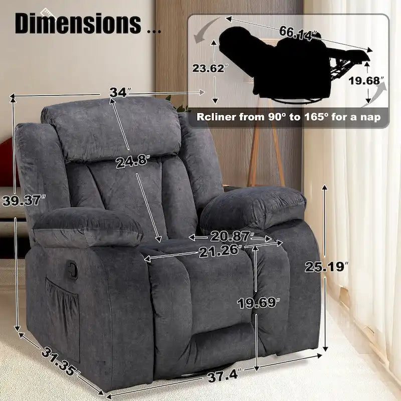 Super Comfortable Standard Size Heating and Massage Recliner Chair