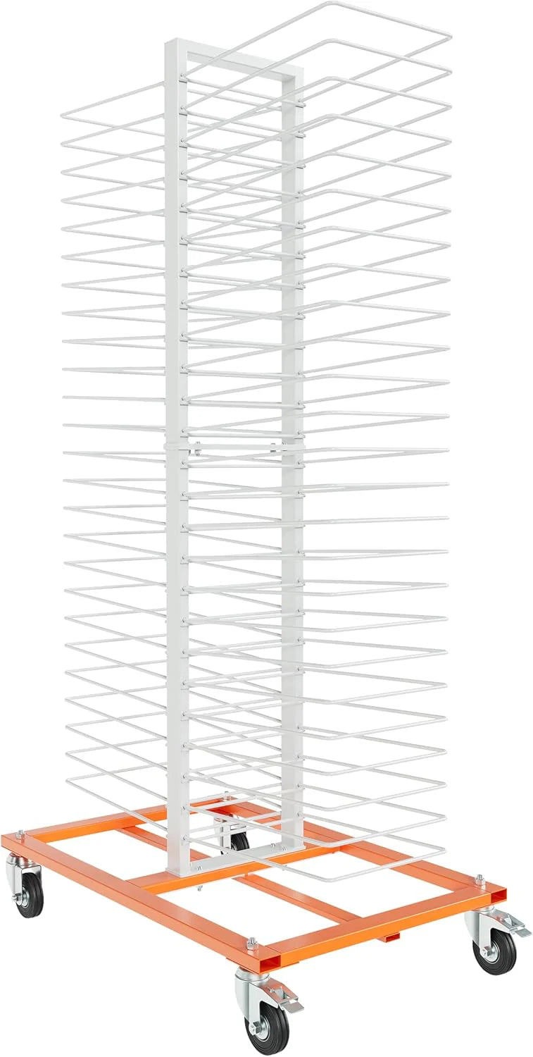 50-Shelf Paint Drying Rack with Wheels, 25lbs/Shelf, Orange/White
