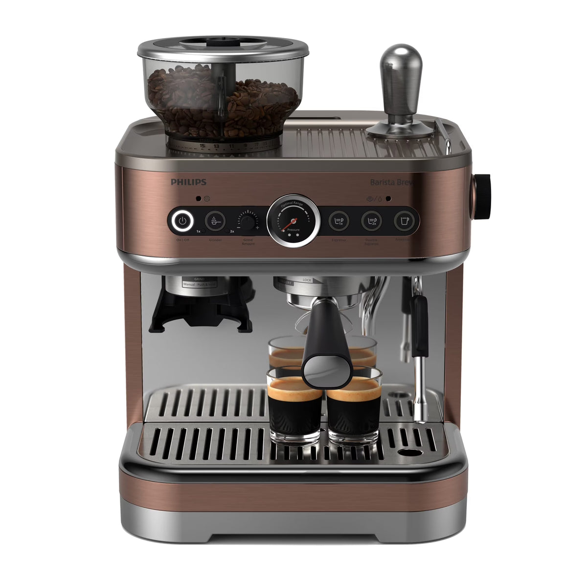 Philips Barista Brew Semi-Automatic Espresso Machine with Milk Frother, Silver Metal