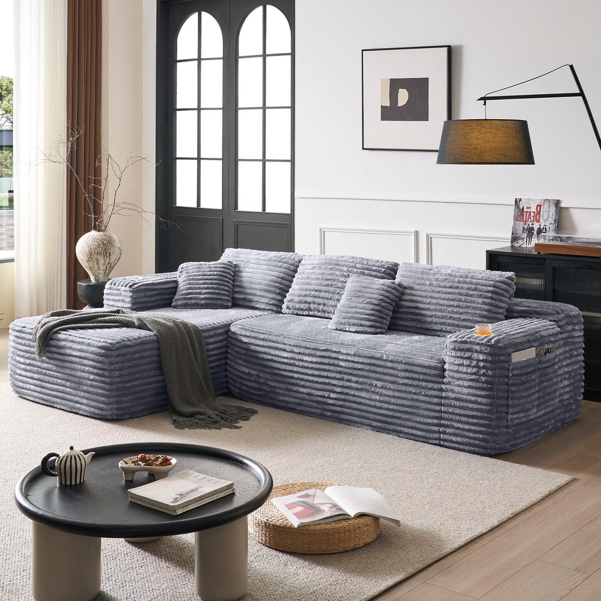 Cloud Sectional Couch with L-Shape Chaise Modern Modular Sofa Deep Seat Built-in Cup Holder