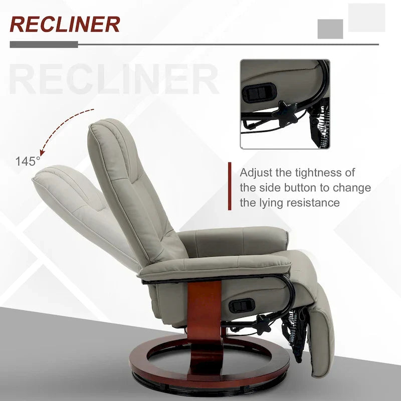 HomCom Faux Leather Adjustable Manual Swivel Base Recliner Chair with Comfortable and Relaxing Footrest