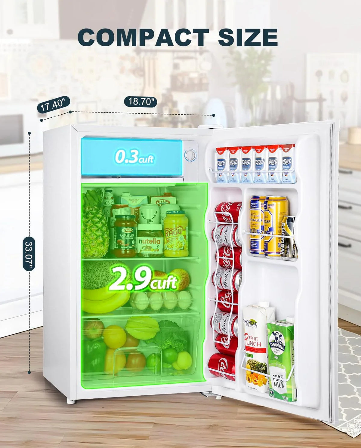 Upstreman 3.2 Cu.Ft Mini Fridge with Freezer, Single Door Mini Fridge, Dorm Fridge, Adjustable Thermostat, Mini Refrigerator for Bedroom, Office, Dorm, Black-BR321