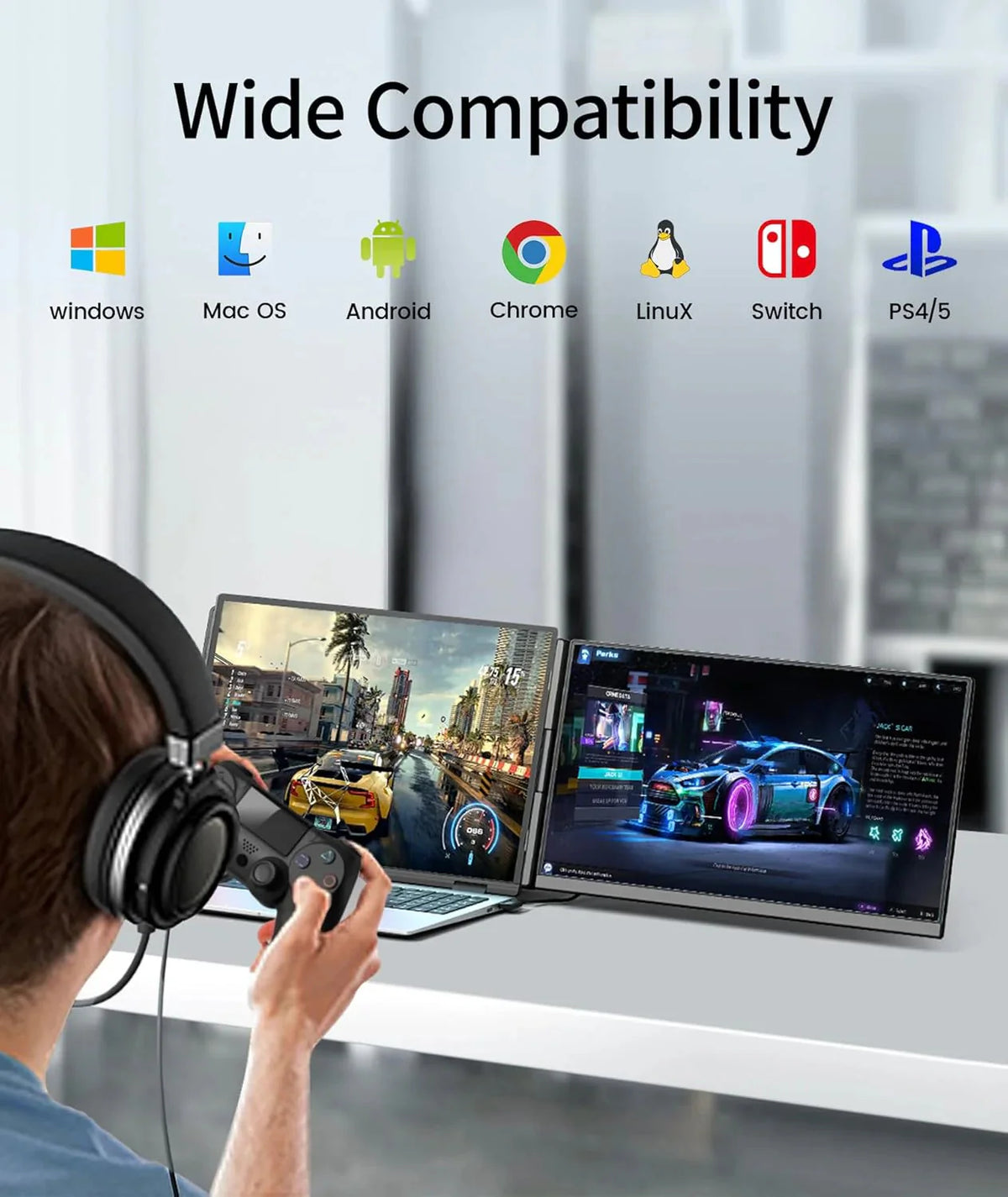 Laptop Screen Extender - 15.6" FHD 1080P Portable Monitor for Laptop, Detachable & Plug and Play Dual Laptop Monitor Extender for 13"-17.3" Laptops, Compatible with Wins/Mac/Android/Chrome