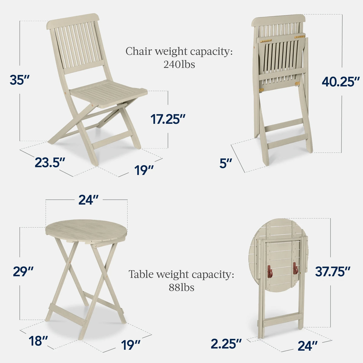Best Choice Products 3-Piece Acacia Wood Bistro Set, Folding Patio Furniture w/ 2 Chairs, Table - Natural