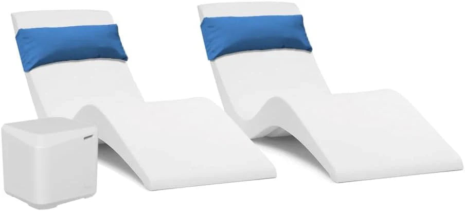 Classic White - in-Pool Chaise Lounger – Designed for Water Depths Up to 9” – Aqua Outdoors – Set of 2 – Compatible with All Pool Types - Poolside & Sun Deck Tanning
