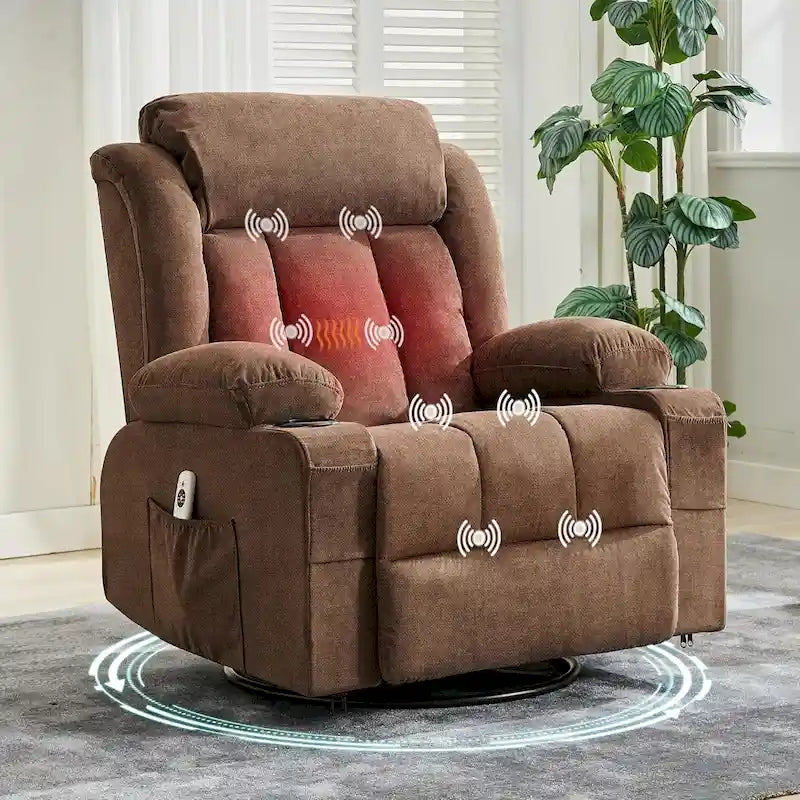 Recliner Chair, Rocking Chairs with Massage and Heat, Side Pockets and Cup Holder