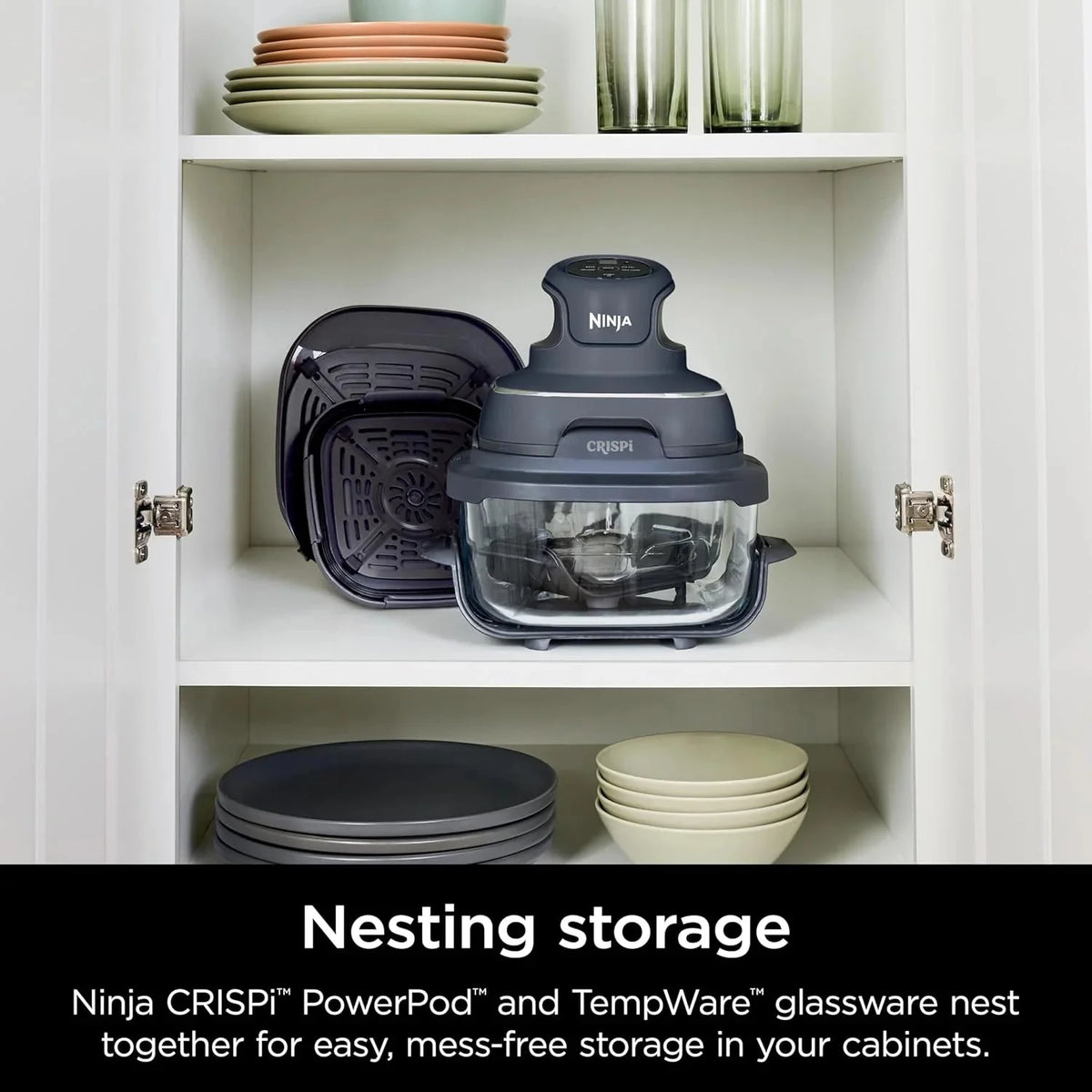Ninja Crispi 4-in-1 Portable Glass Air Fryer Cooking System, 1500W, 4QT & 6-Cup TempWare Glass Containers with Storage Lids, Microwave, Freezer & Dishwasher Safe