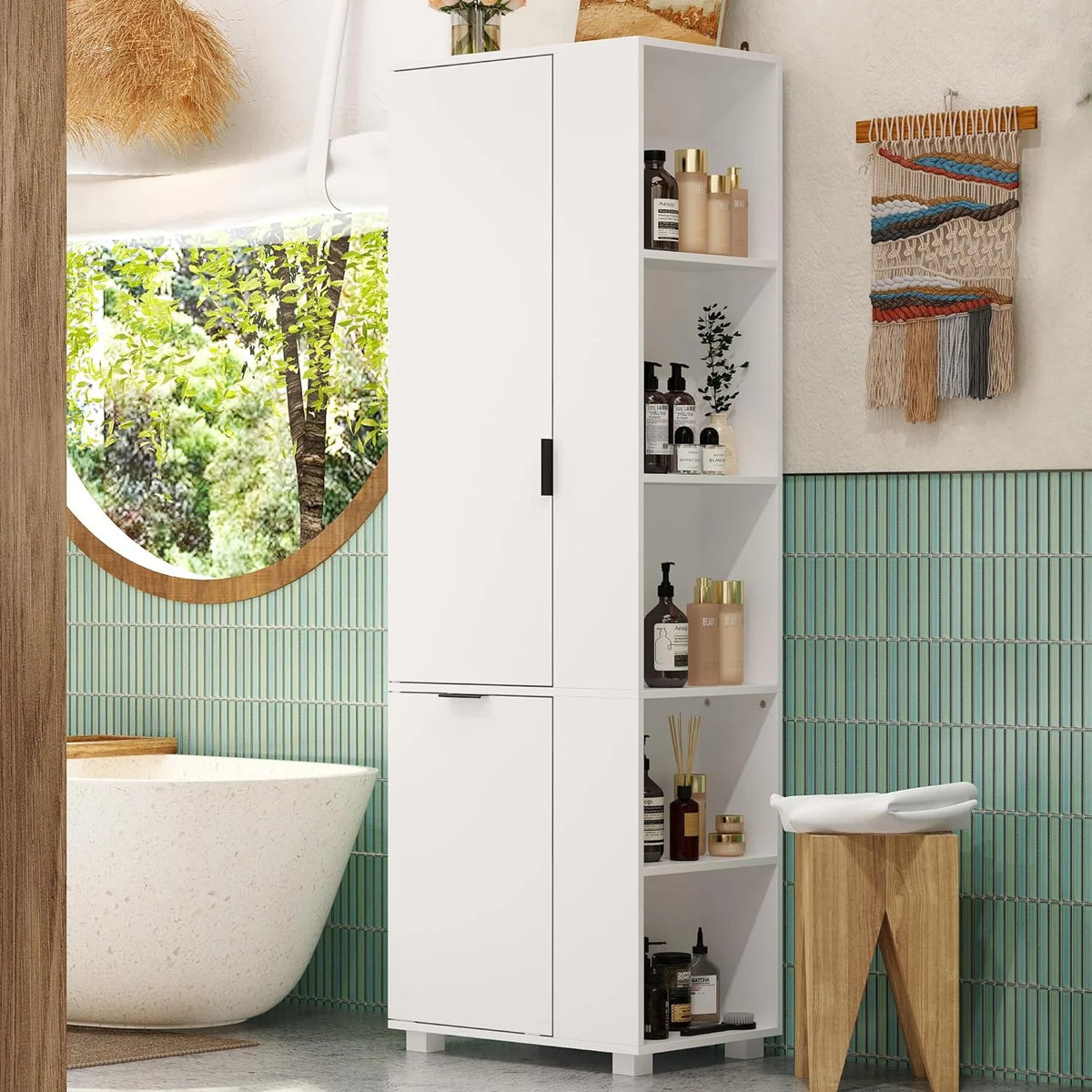 Storage cabinet with laundry basket, display cabinet