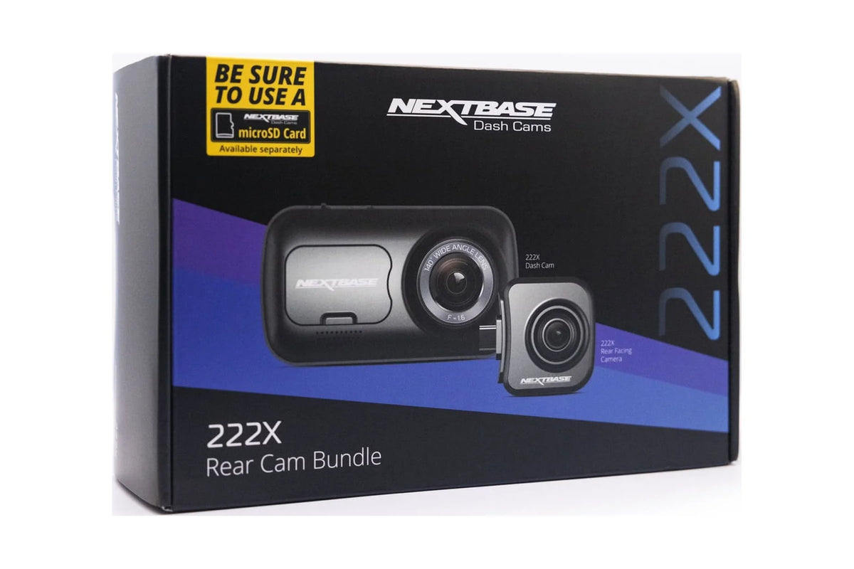Nextbase 222X Compact Dual Dash Cam Front & Rear 2.5" HD IPS Screen, 1080p Full HD, 6 Layer Lens, Black, 0.17 lbs assembled.
