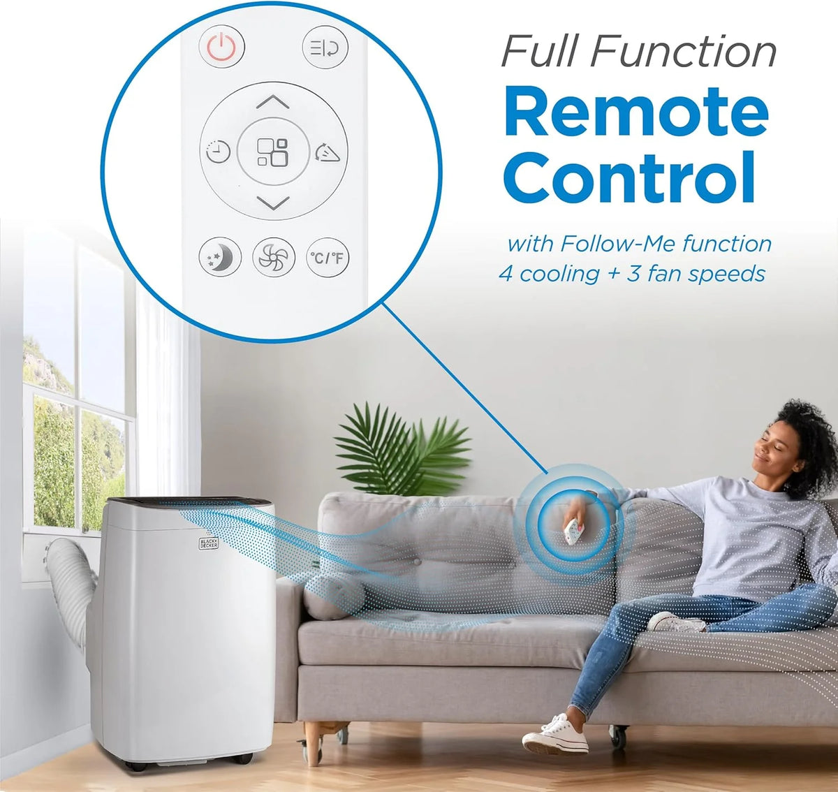 BLACK+DECKER 10,000 BTU Portable Air Conditioner for Rooms up to 450 Sq. Ft. with Remote – White