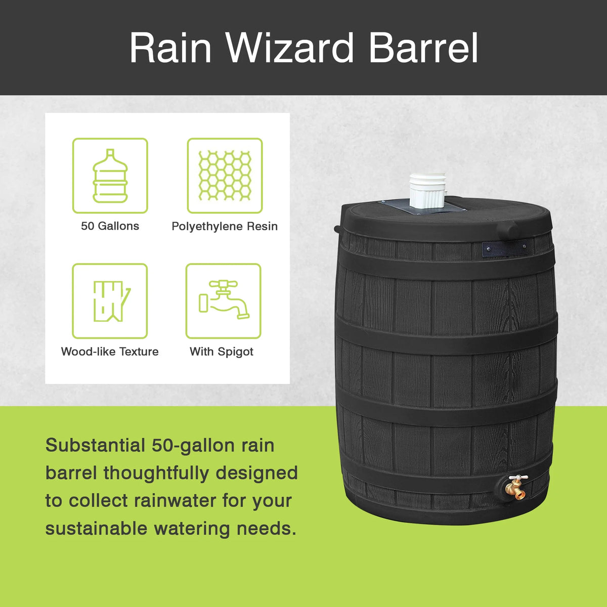 Good Ideas Rain Wizard Rain Storage Collection Rain Barrel 50-Gallon