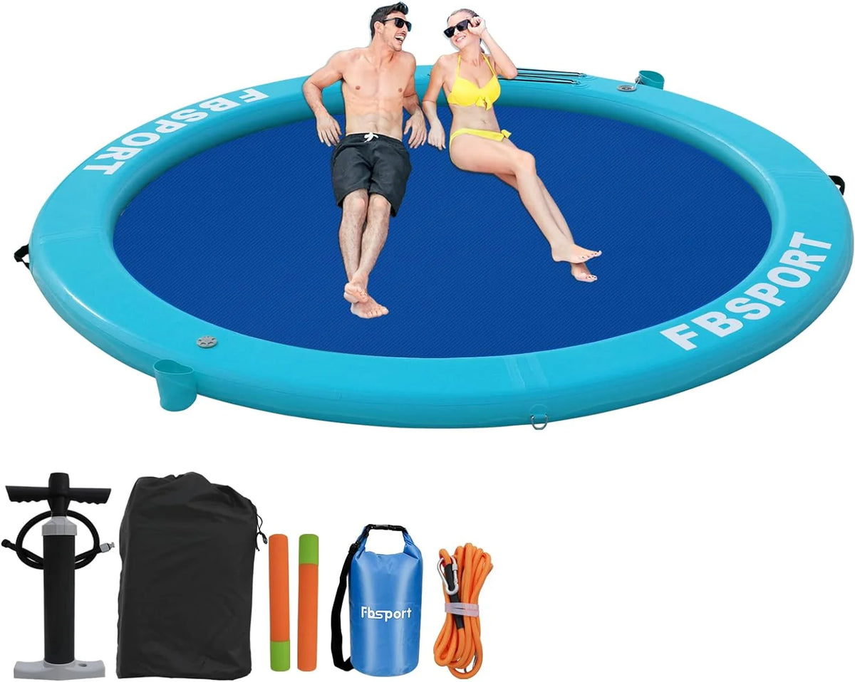 Inflatable Dock Floating Platform 8ft Inflatable Water Hammock Floating Deck for Lake W/Cupholder Round Floating Ring Float Ring Pool Float Raft Lounger Island Platform Pad