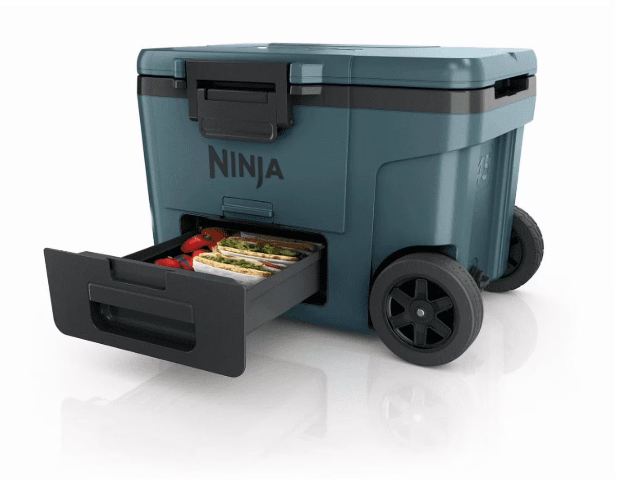 Ninja | Cooler | FrostVault 45QT Cooler with Wheels | Insulated with Temp Dry Storage Drawer | Keeps Ice Cold for Days | for The Beach, Camping, Picnics & More | Ocean Blue | FB245AOB