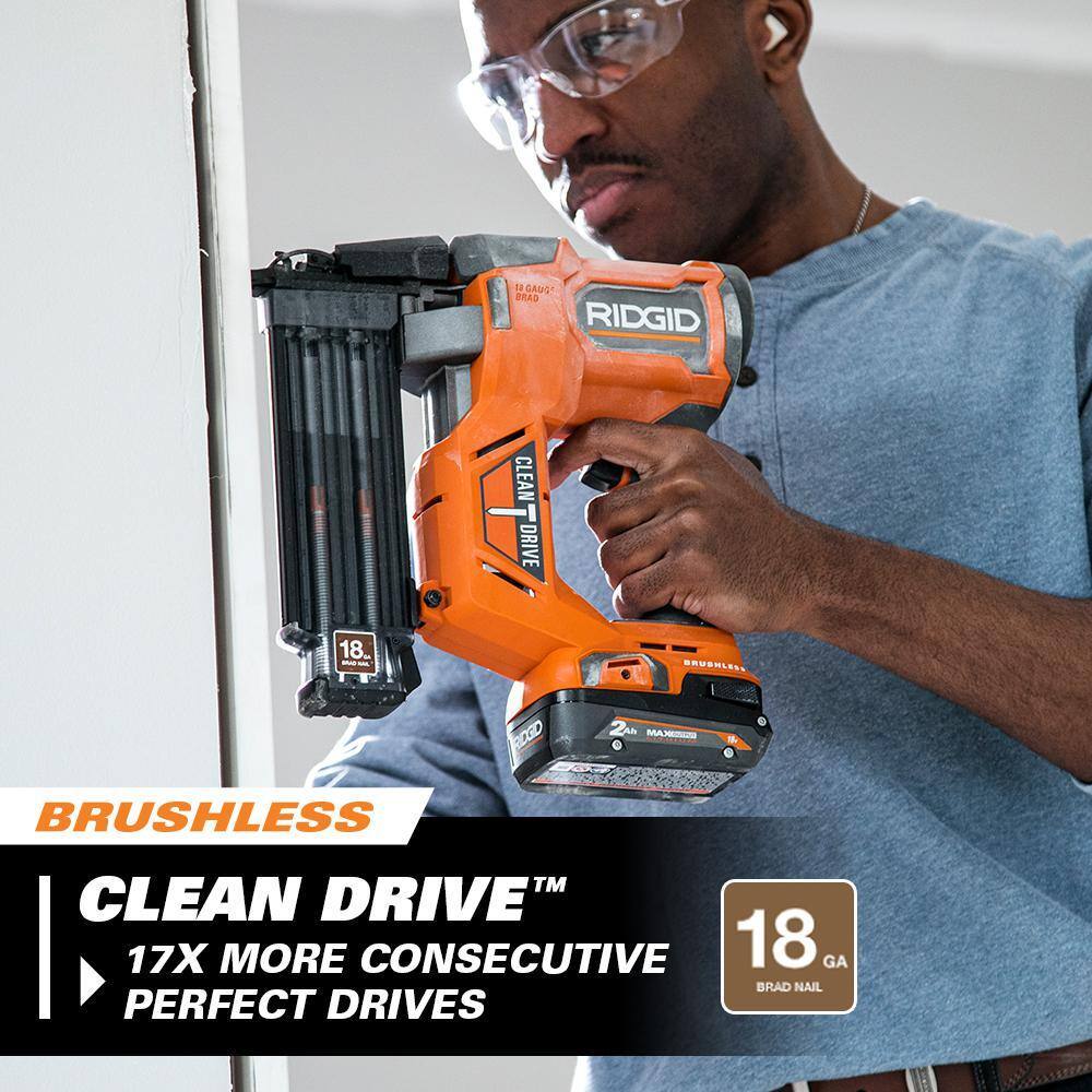 RIDGID 18V Brushless Cordless Nailer Combo Kit with Brad & Finish Nailers, Battery & Charger