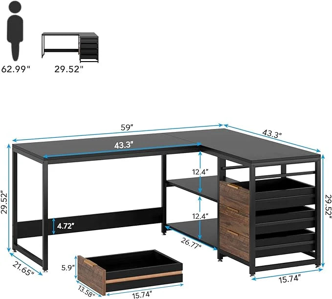 Tribesigns 59" L-Shaped Office Desk, Modern Reversible Computer Study Desk for Home Office, White