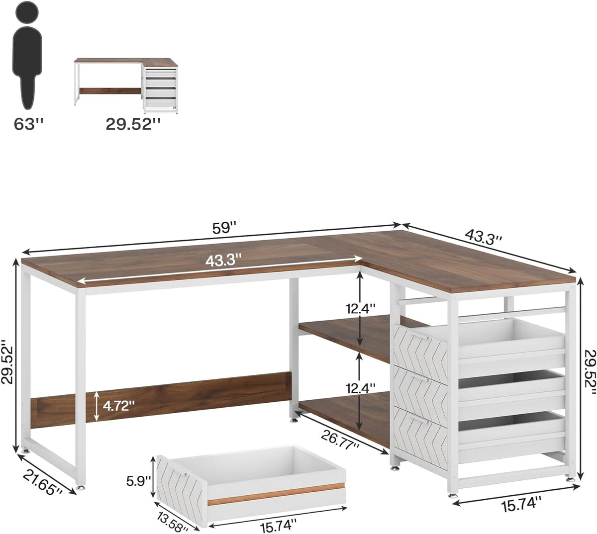 Tribesigns 59" L-Shaped Office Desk, Modern Reversible Computer Study Desk for Home Office, White