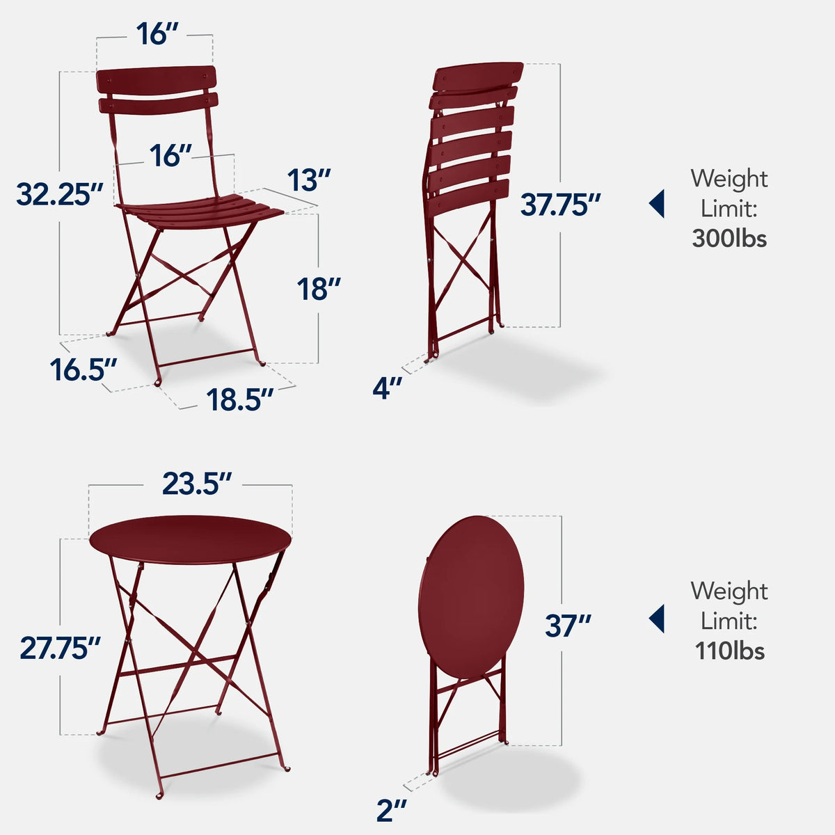 Best Choice Products 3-Piece Small Bistro Set, Folding Patio Furniture Set of 2 Chairs and Table - Black