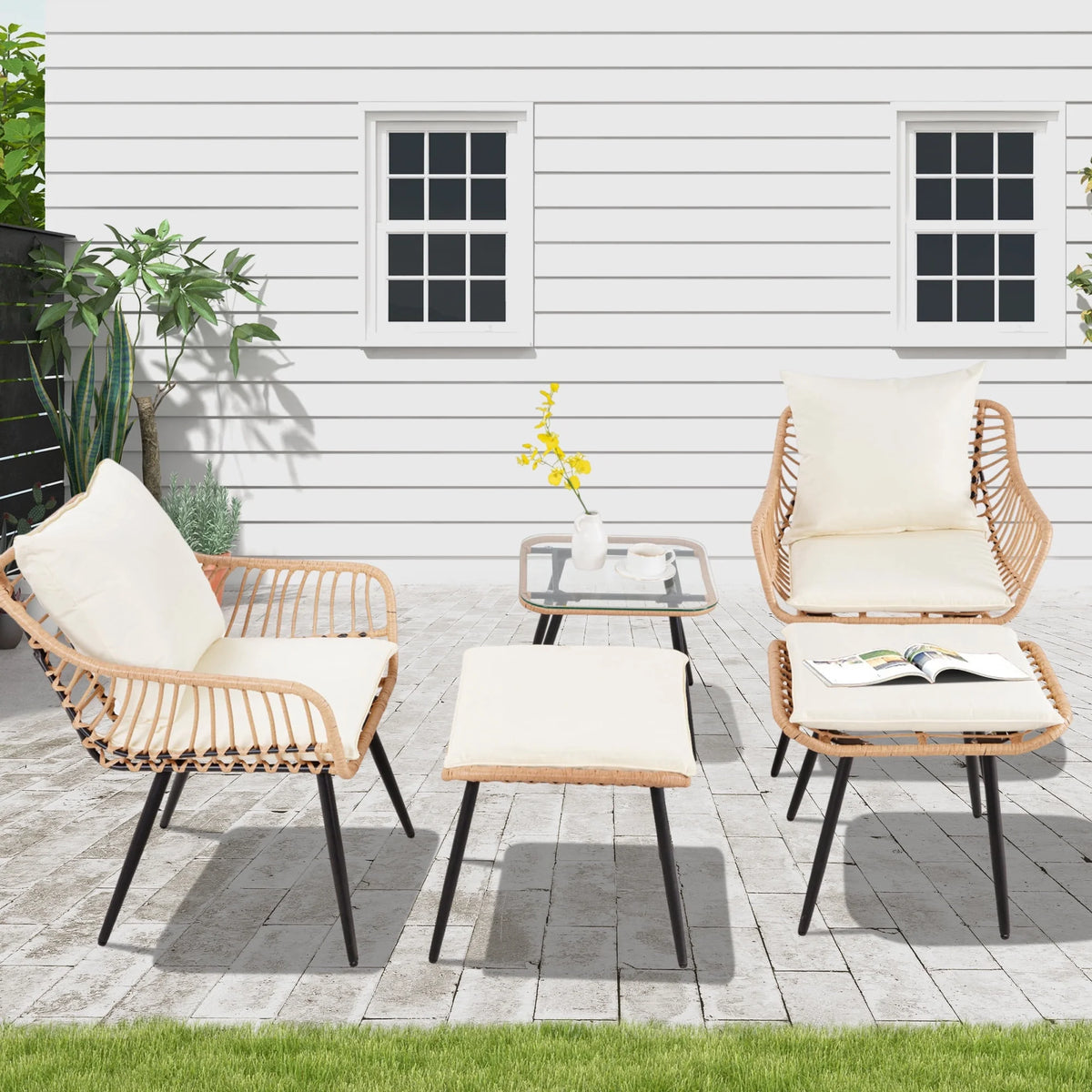 Ainfox 7 Pcs Outdoor Patio Furniture Sofa Set on Sale, Grey Rattan Grey Cushion