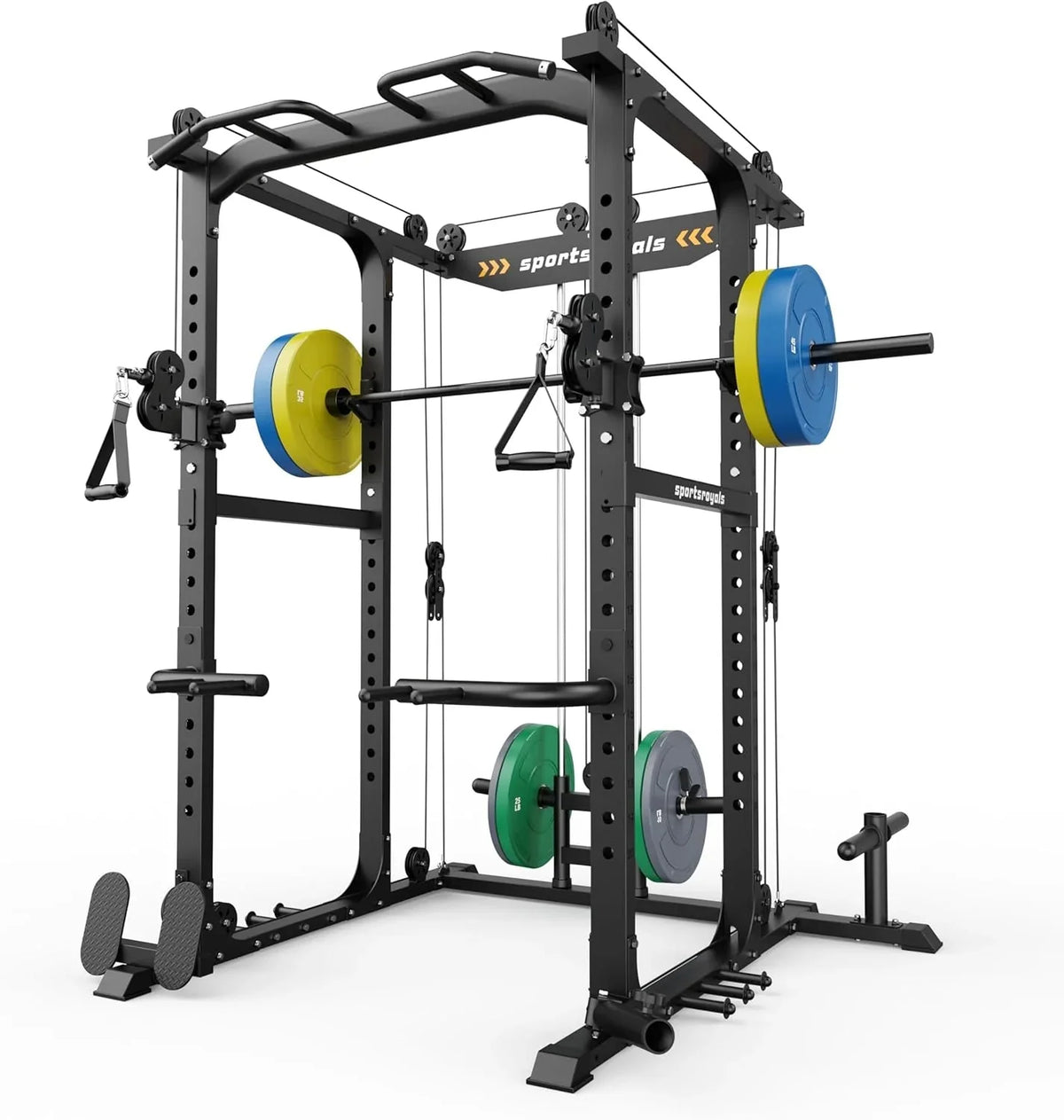 Sportsroyals Power Cage,1600lbs Multi-Function Power Rack with Adjustable Cable Crossover System and More Training Attachment, Weight Cage for Home Gym