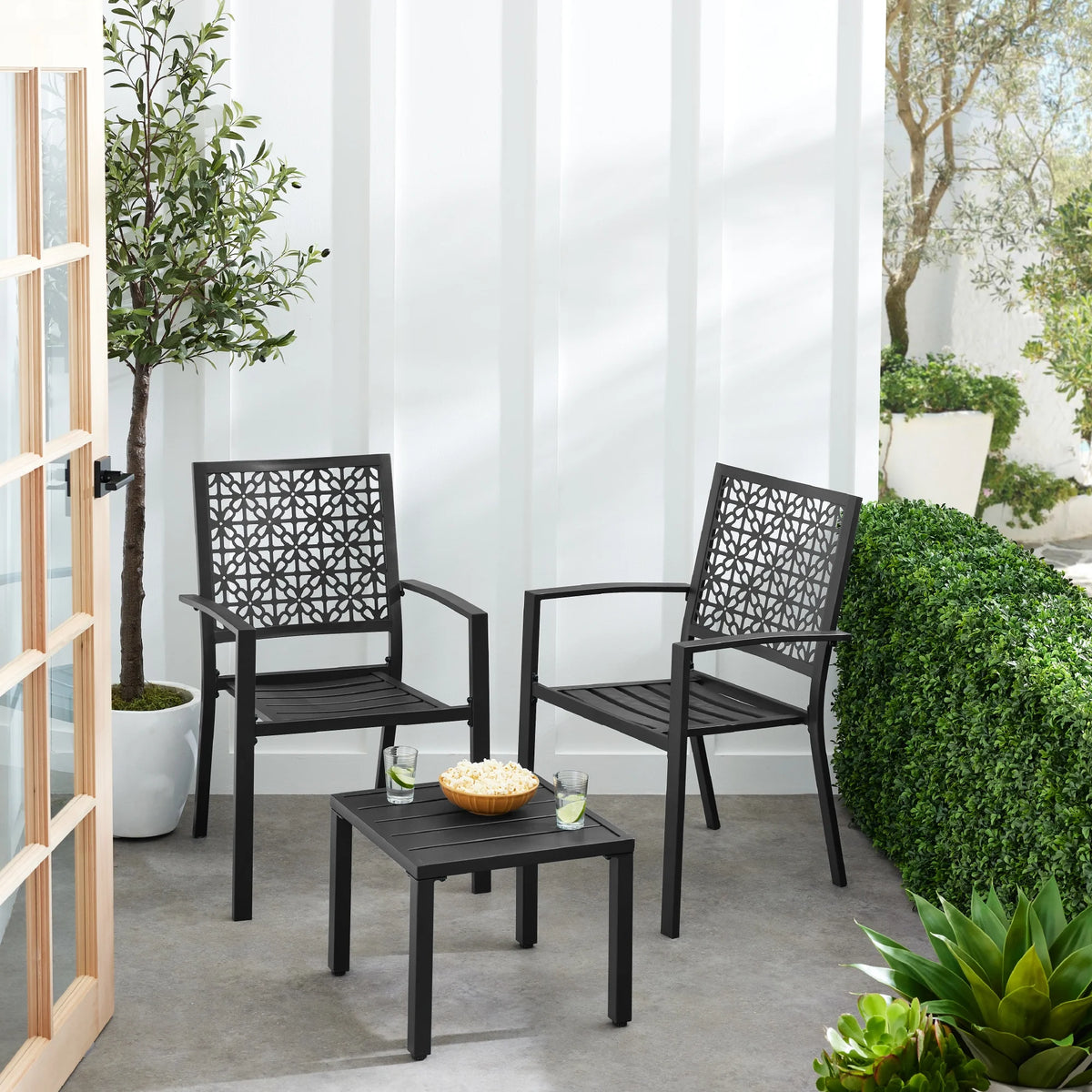 Best Choice Products 3-Piece Stackable Steel Outdoor Conversation Bistro Set, Patio Chat Furniture w/ 2 Chairs, Table- Black