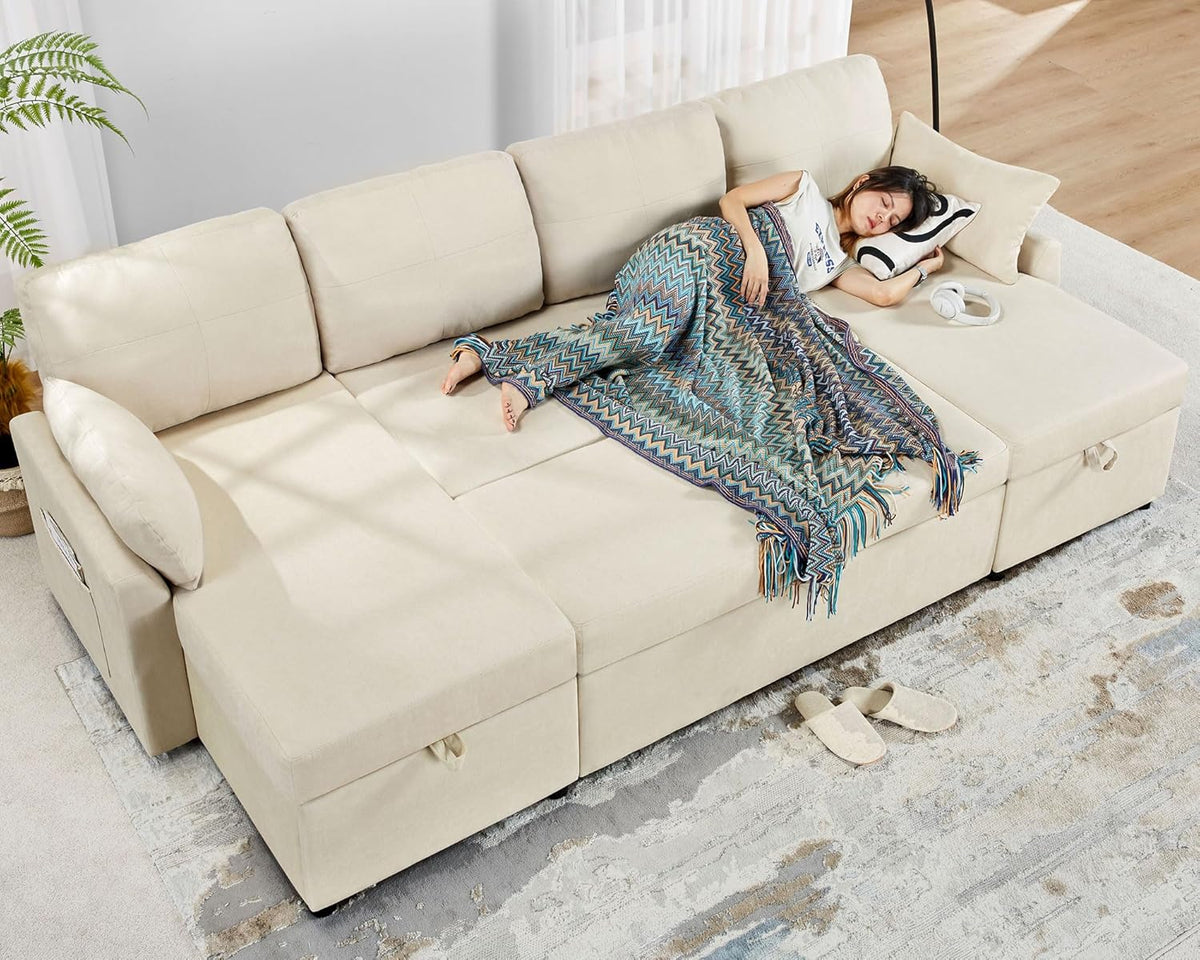 VanAcc Sofa Bed, Sleeper Sofa with Storage Chaise 2 in 1 Pull Out Couch Living Room
