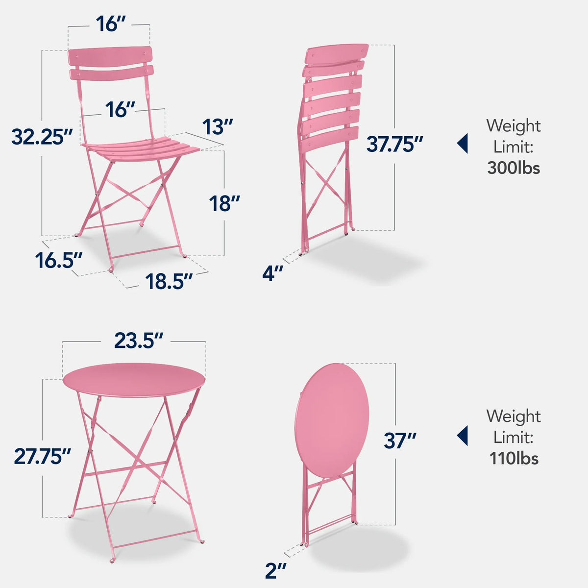 Best Choice Products 3-Piece Small Bistro Set, Folding Patio Furniture Set of 2 Chairs and Table - Black