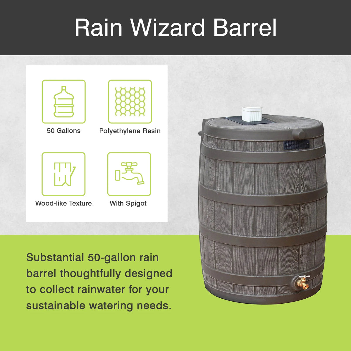 Good Ideas Rain Wizard Rain Storage Collection Rain Barrel 50-Gallon