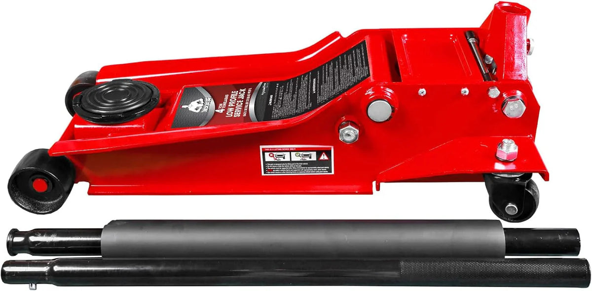 3 Ton Low Profile, Aluminum and Steel Racing Floor Jack with Dual Pistons Quick Lift Pump for Sport Utility Vehicle, Lifting Range 3-15/16" min to 18-5/16" max, Red
