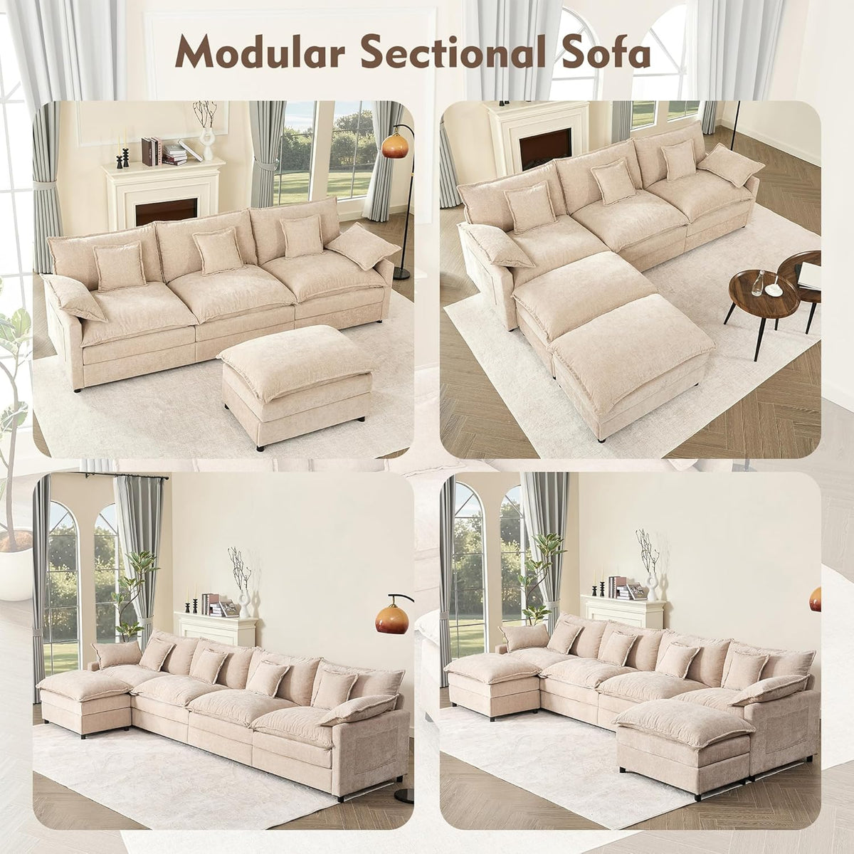 108 Inch U Shape Sofa Sectional Sofa Comfortable Cloud Sofa with Removable Footstool