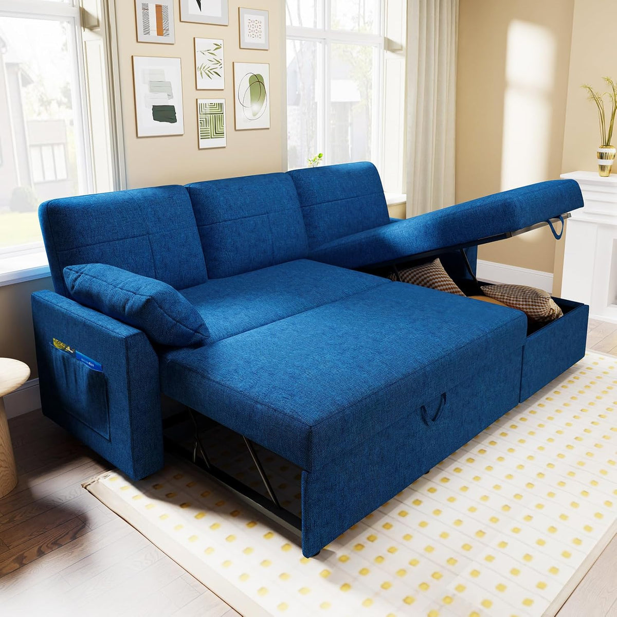 VanAcc Sofa Bed, Sleeper Sofa with Storage Chaise 2 in 1 Pull Out Couch Living Room
