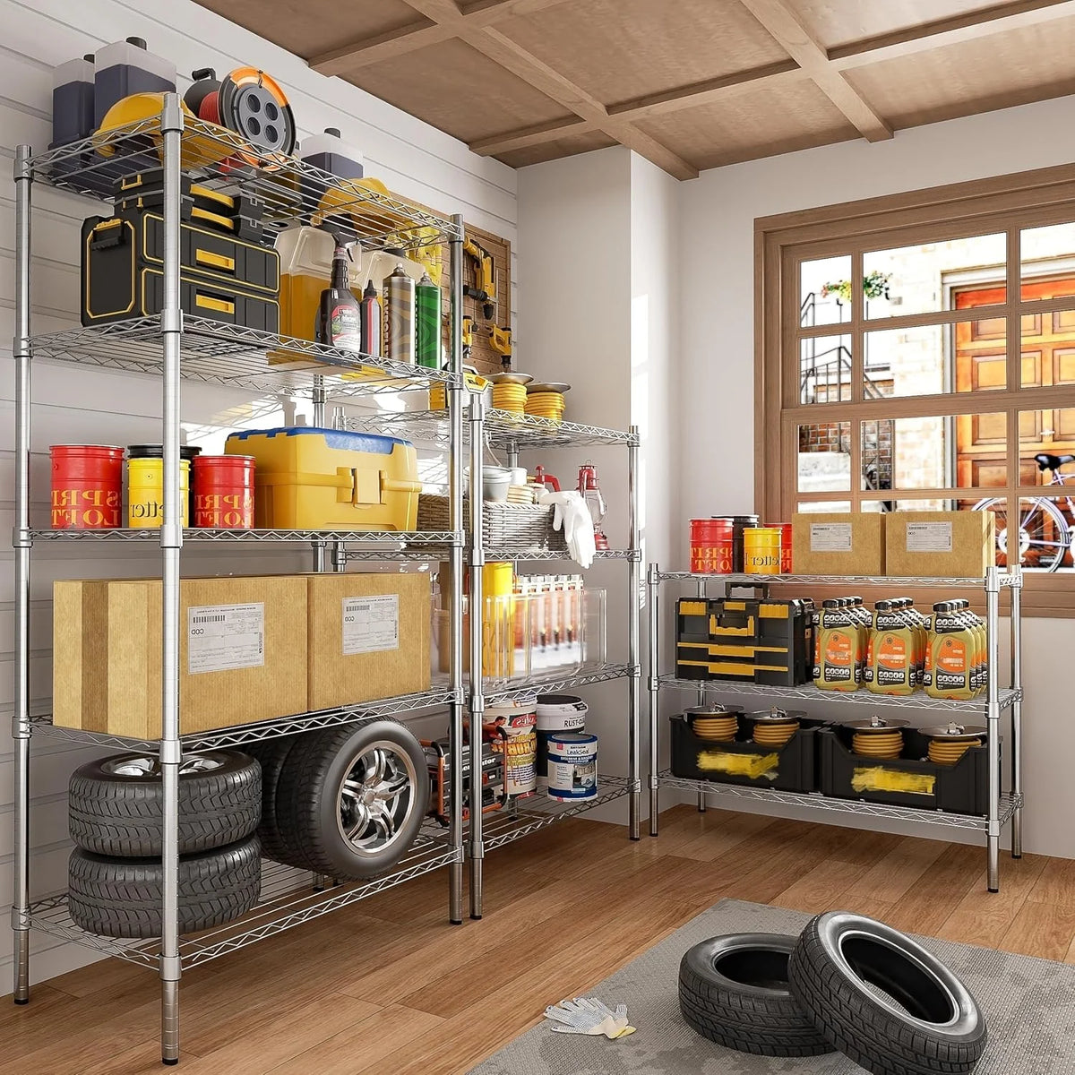 3-Shelf Storage Wire Shelves Heavy Duty 3 Tiers Standing Shelving Units Adjustable Metal Organizer Wire Rack, Chrome