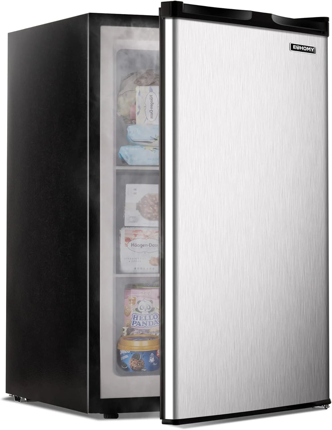 Upright freezer, 3.0 Cubic Feet, Single Door Compact Mini Freezer with Reversible Stainless Steel Door, Small freezer for Home/Dorms/Apartment/Office (Silver)
