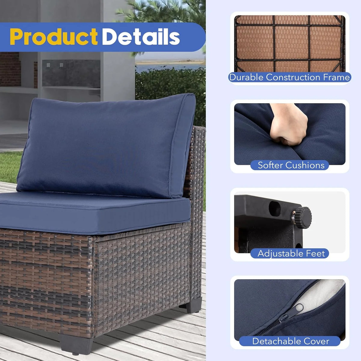 Ainfox 7 Pcs Outdoor Patio Furniture Sofa Set on Sale, Grey Rattan Grey Cushion