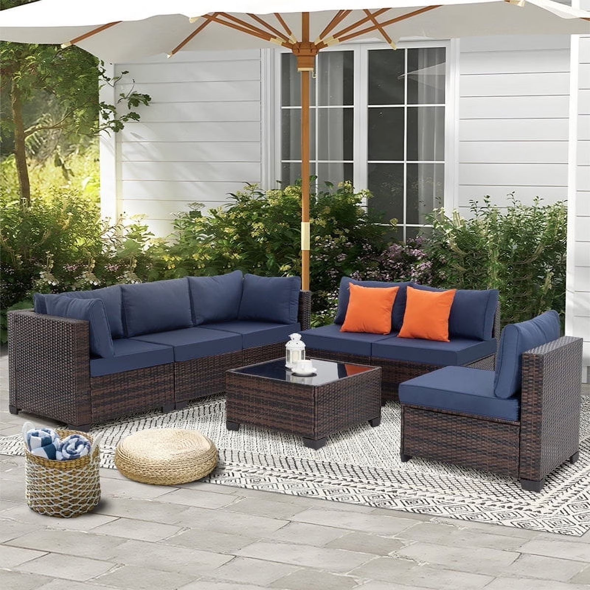 Ainfox 7 Pcs Outdoor Patio Furniture Sofa Set on Sale, Grey Rattan Grey Cushion