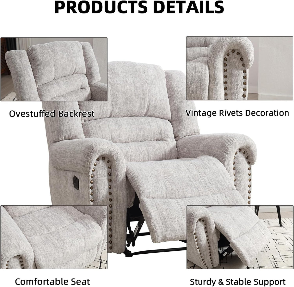CANMOV Leather Recliner Chair, Classic and Traditional Manual Recliner Chair with Comfortable Arms and Back Single Sofa for Living Room, Nut Brown