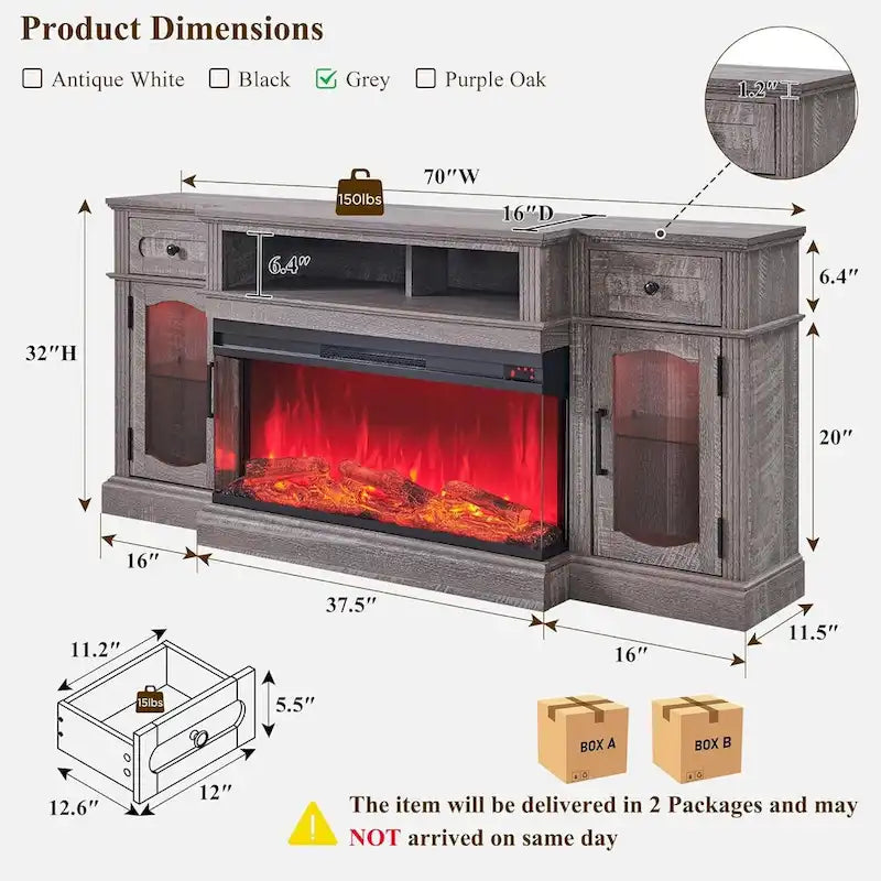 Farmhouse Electric Fireplace TV Stands up to 80, Entertainment Center