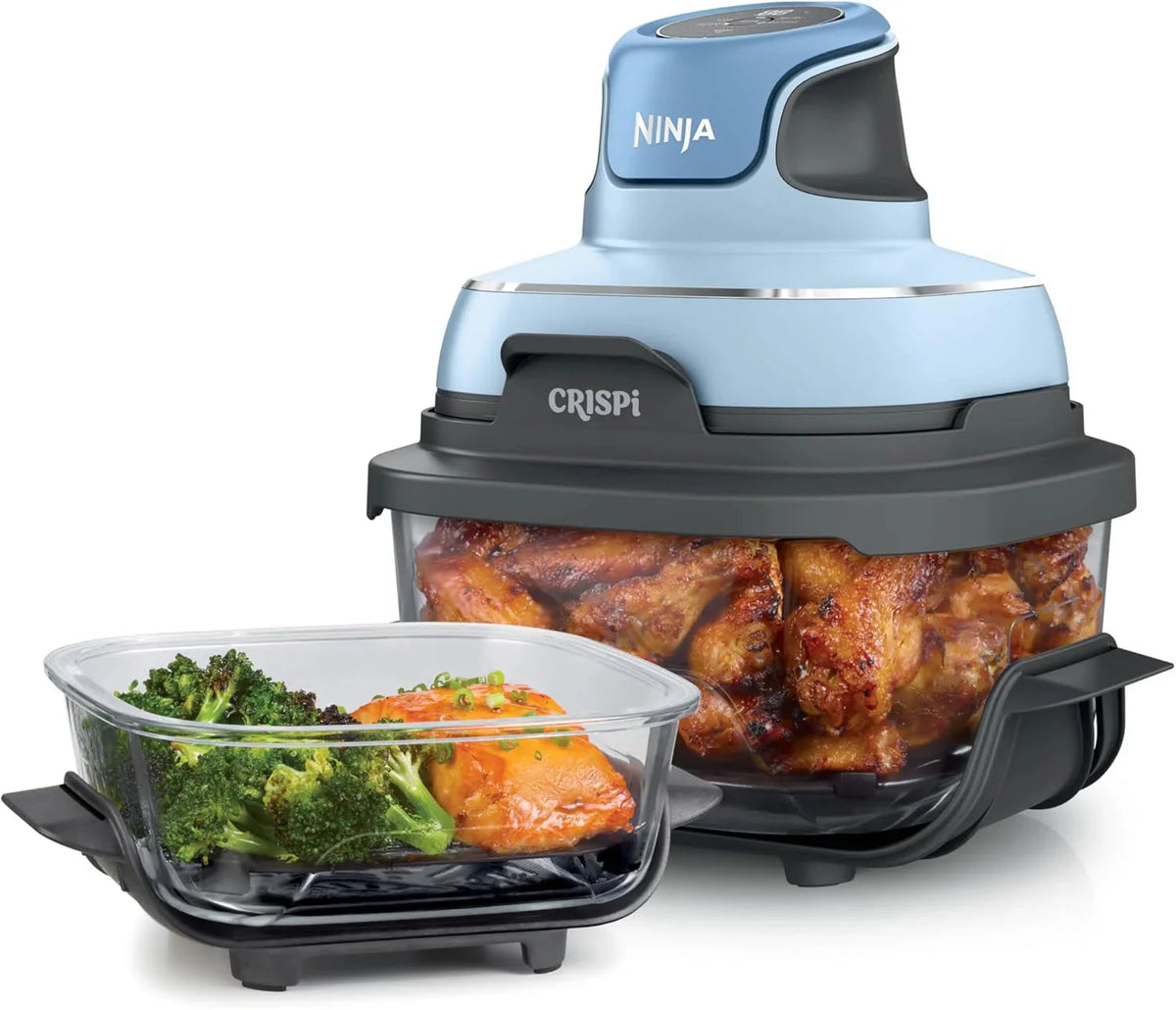 Ninja Crispi 4-in-1 Portable Glass Air Fryer Cooking System, 1500W, 4QT & 6-Cup TempWare Glass Containers with Storage Lids, Microwave, Freezer & Dishwasher Safe