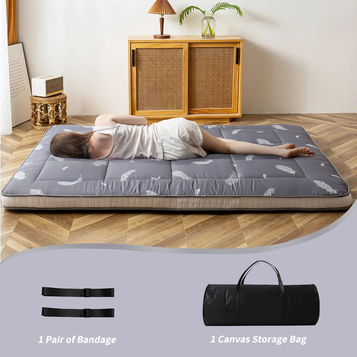 Maxyoyo Extra Thick Futon Floor Mattress, Padded Japanese Folding Roll Up Mattress Sleeping Pad, Foldable Camping Portable Mattress Shikibuton