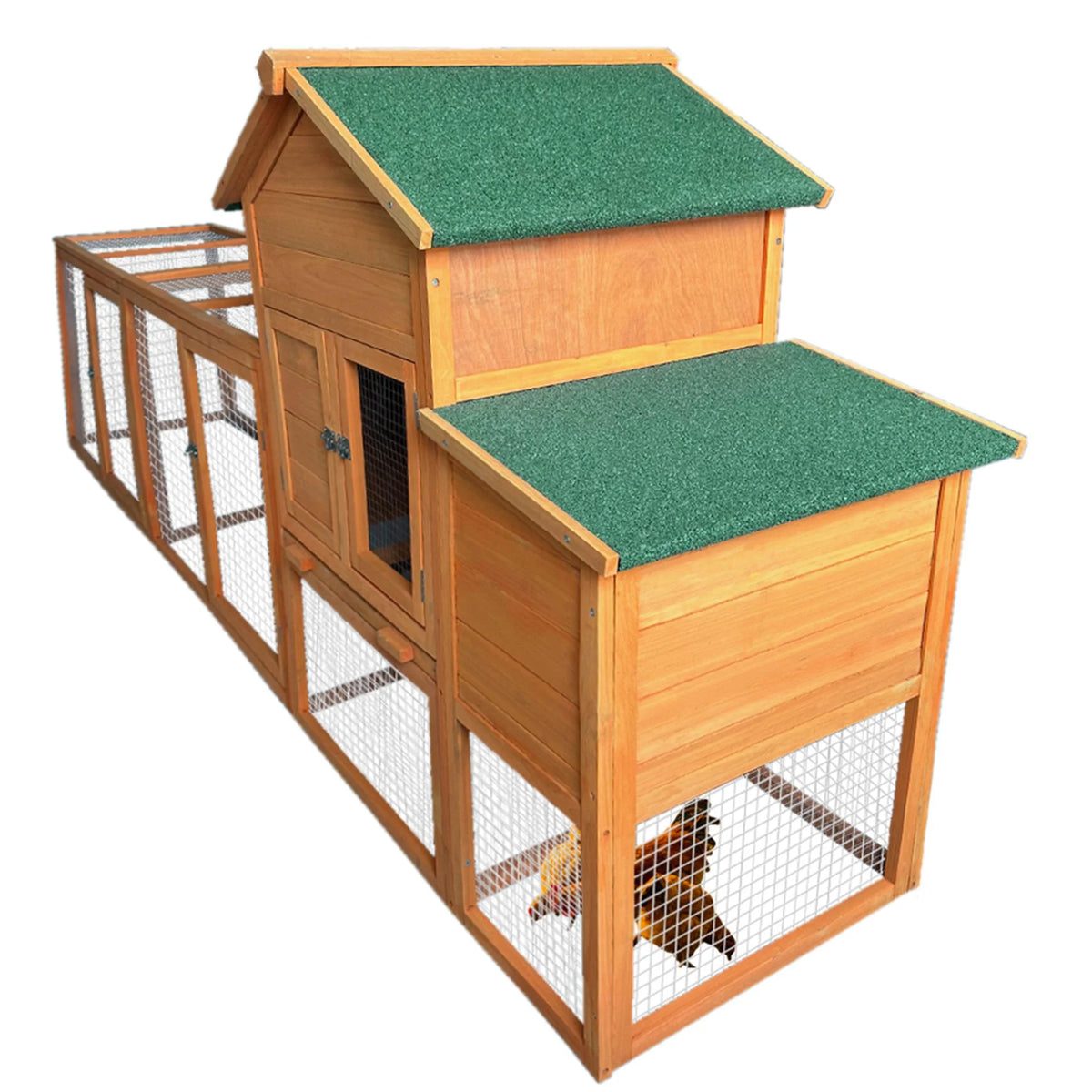 Pefilos 112" Large Rabbit Hutch Outdoor Wood Chicken Coop, Hen House with Nest Box, Wire Fence Poultry Cage, Orange