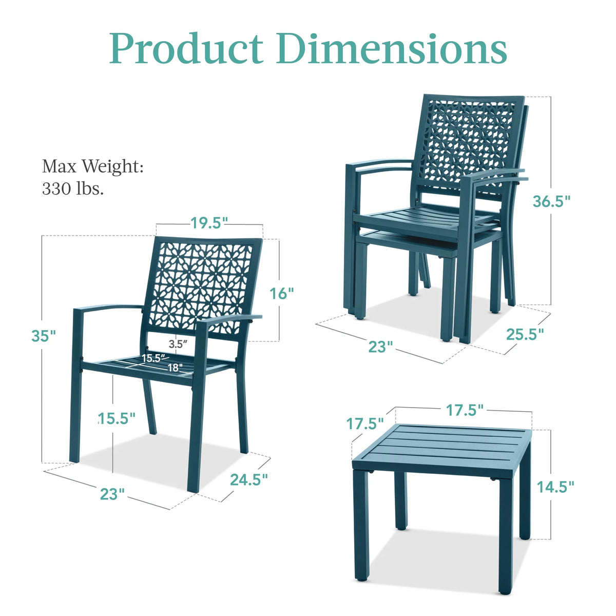 Best Choice Products 3-Piece Stackable Steel Outdoor Conversation Bistro Set, Patio Chat Furniture w/ 2 Chairs, Table- Black
