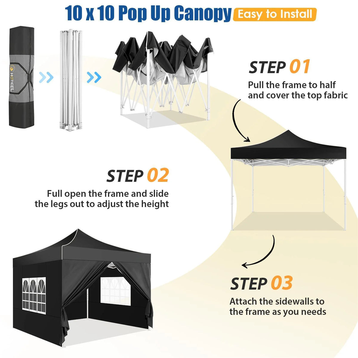HOTEEL 10x15 Heavy Duty Canopy Tent ,Pop up Canopy for Parties Wedding,Commercial Easy up Gazebo with Roller Bag,UV 50+ &,White